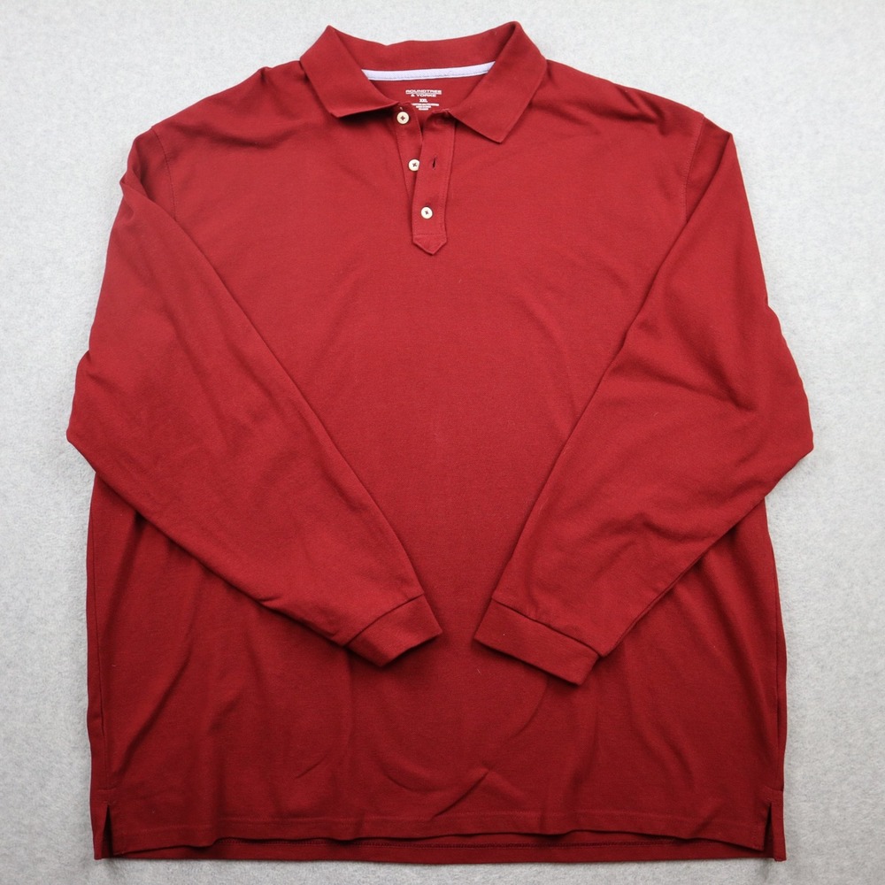 Roundtree & Yorke Polo Shirt Mens XXL Red Long Sleeve Pique Cotton Blend Casual
